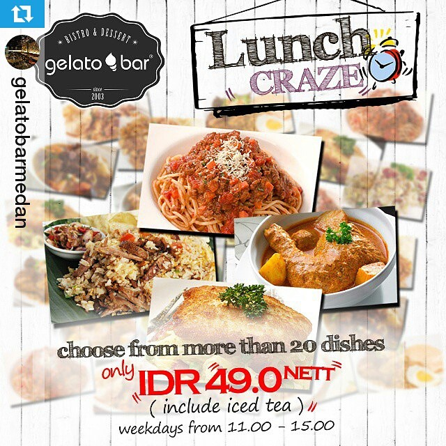 #Repost @gelatobarmedan
ãƒ»ãƒ»ãƒ»
[LUNCH PROMO] Valid every Monday - Friday, started from 11.00 till 15.00 for only IDR