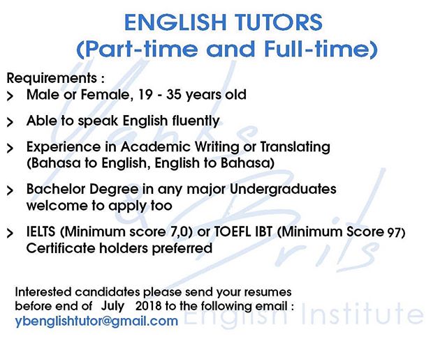 Lowongan English Tutors (Part-time and Full-time)