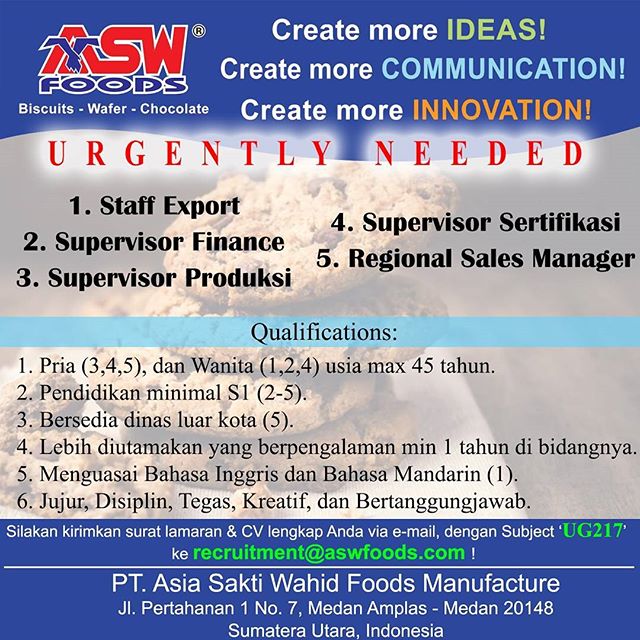 Lowongan Kerja di PT Asia Sakti Wahid Foods Manufacture